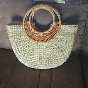 Natural Woven Handbag with Circular Handles